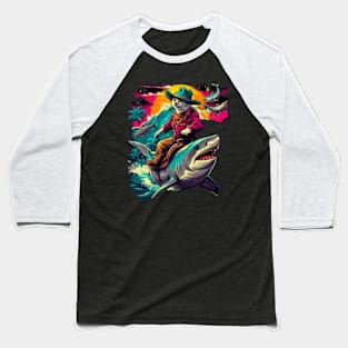 Shark Ride Adventure Cat Baseball T-Shirt